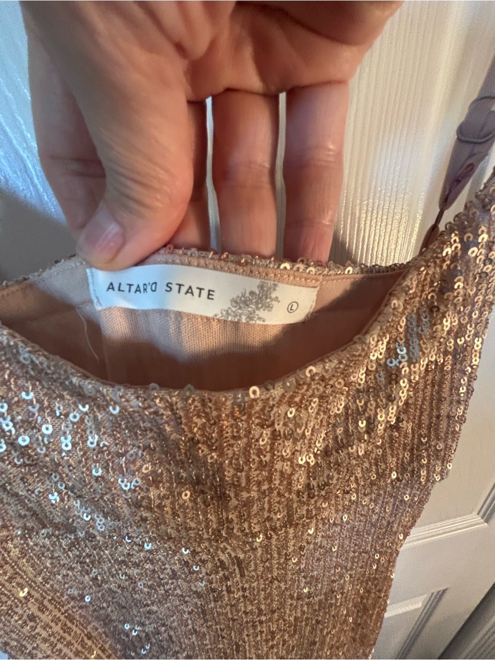Altar'd State Rose Gold Sequin Slip Mini Dress - Picture 2 of 7